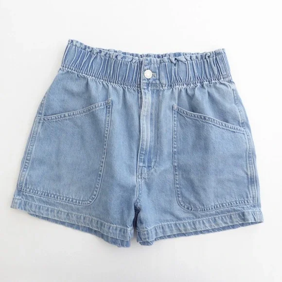 Madewell Womens Denim Pull-On Paperbag Utility Shorts Blue Elastic Waist Size 25 - Picture 1 of 9